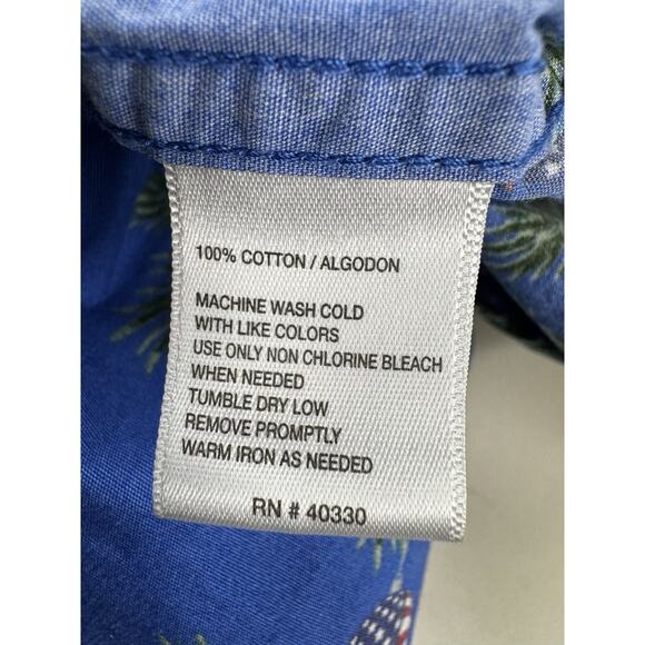 Haggar Mens M Blue Patriotic Button Up Shirt Palm Tree Holiday USA Flag Print - Picture 7 of 9